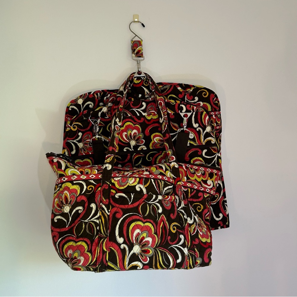 Vera Bradley Puccini Tote Bag Purse Brown Yellow Pink White Pockets Large - Picture 12 of 12